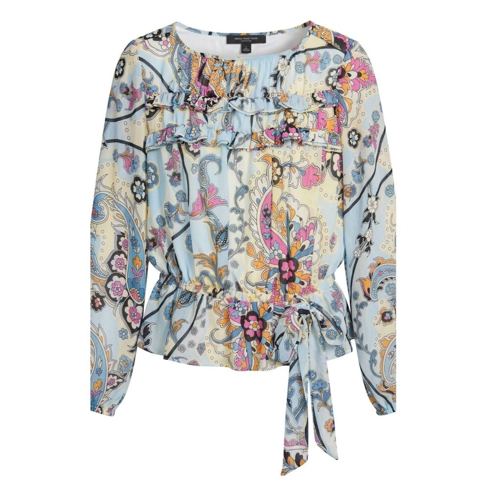Marc New York Paisley Ruffle Peplum Blouse Size S Sheer Sleeves - Picture 4 of 10